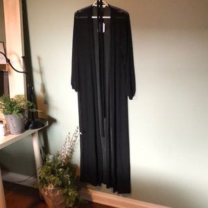 Very long black mesh coverup with belt